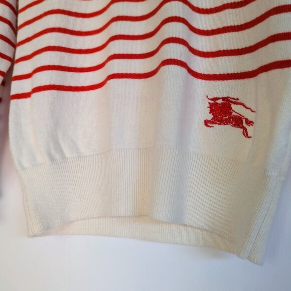 AUTH Burberry Striped Sweater Embroidered Logo Cotton Cashmere Blend Size XS/S - Picture 7 of 9